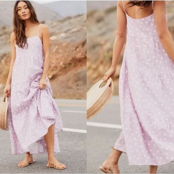 Charlie Holiday Anthropologie Purple Polka Dot, Linen, Summer Maxi Dress NWT-8 - Picture 4 of 13
